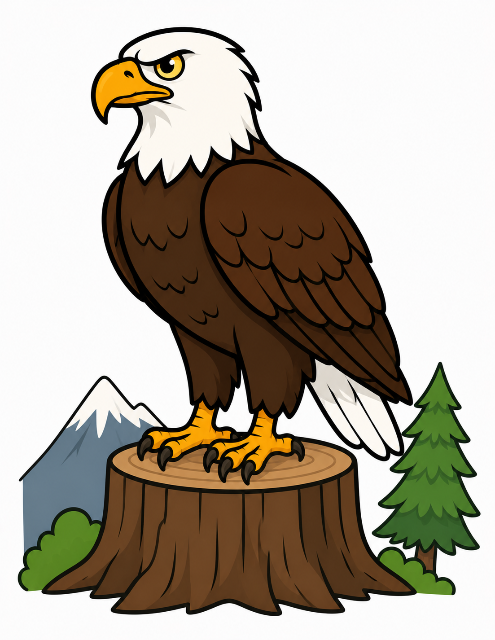 Bald eagle on a woodland stump color by number