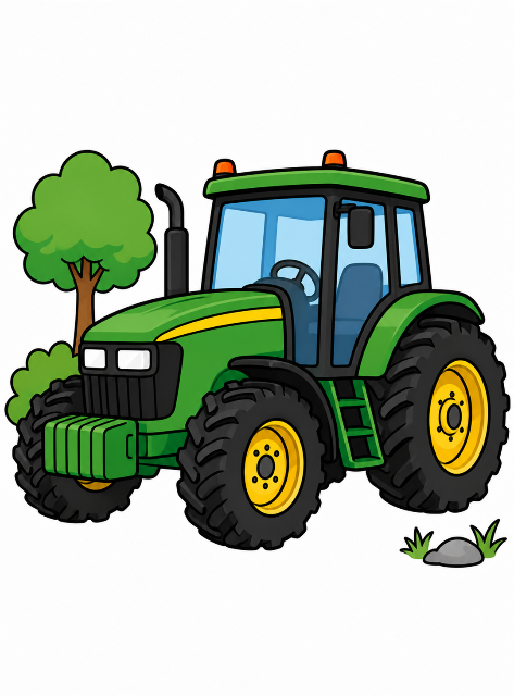 Bright green tractor in cartoon style color by number