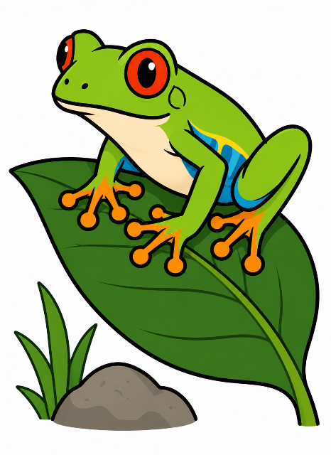 Cartoon frog on a green leaf color by number