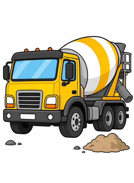 Cheerful cement mixer truck illustration color by number