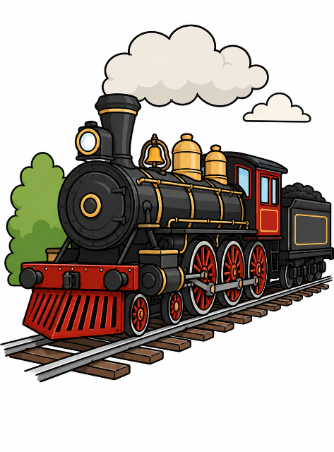 Classic steam locomotive on tracks color by number