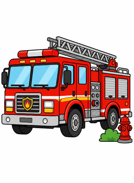 Colorful cartoon fire truck illustration color by number