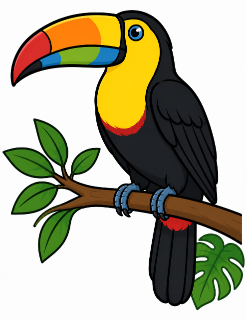 Colorful toucan on a branch color by number