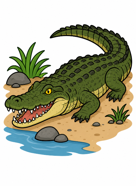 Crocodile resting by the riverbank color by number