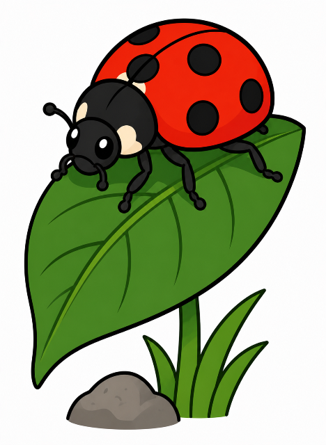 Cute ladybug on green leaf color by number