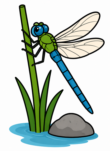 Dragonfly on a green reed color by number