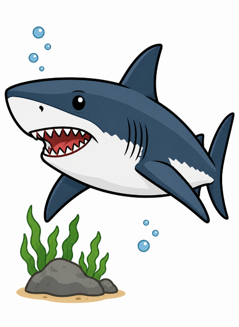 Friendly shark adventure in the deep color by number