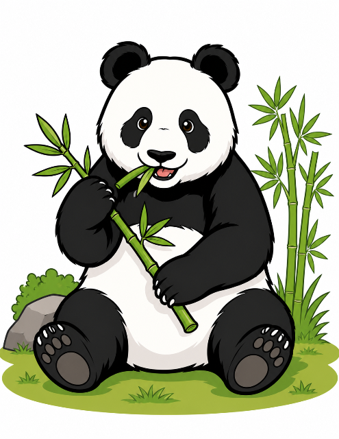 Happy panda enjoying bamboo snack color by number
