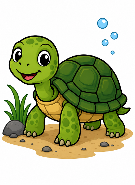 Happy turtle on a sandy patch color by number