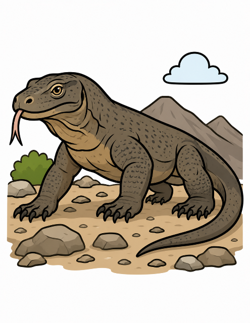 Komodo dragon in a desert landscape color by number