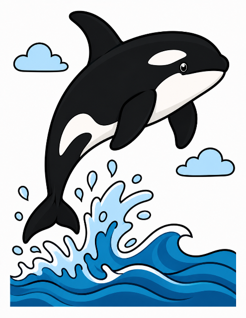 Orca leaping above the waves color by number