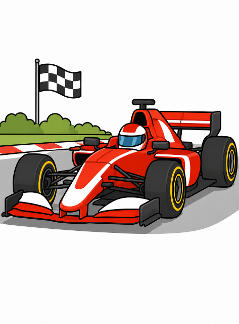 Red formula car on the track color by number
