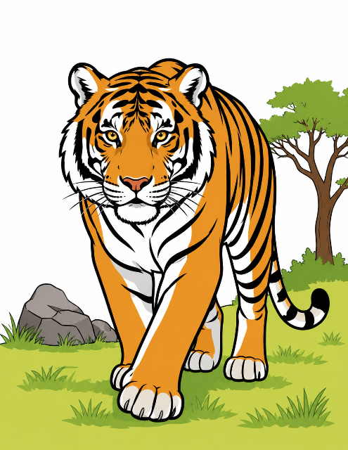 Tiger on the prowl color by number